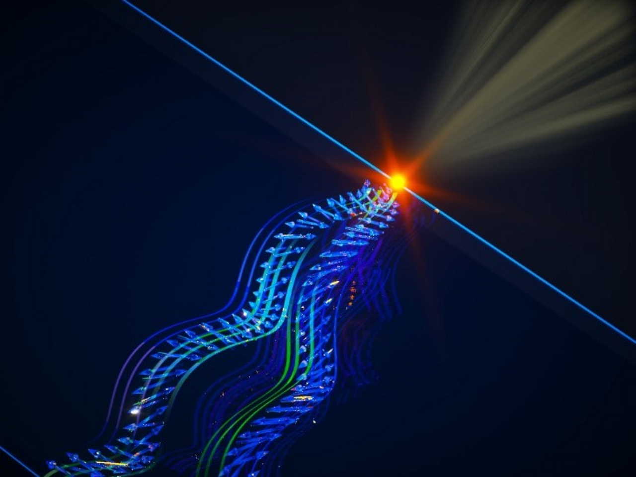 Ілюстрація згенерованих лазером спінових хвиль.&amp;nbsp;Nature Physics, 2021