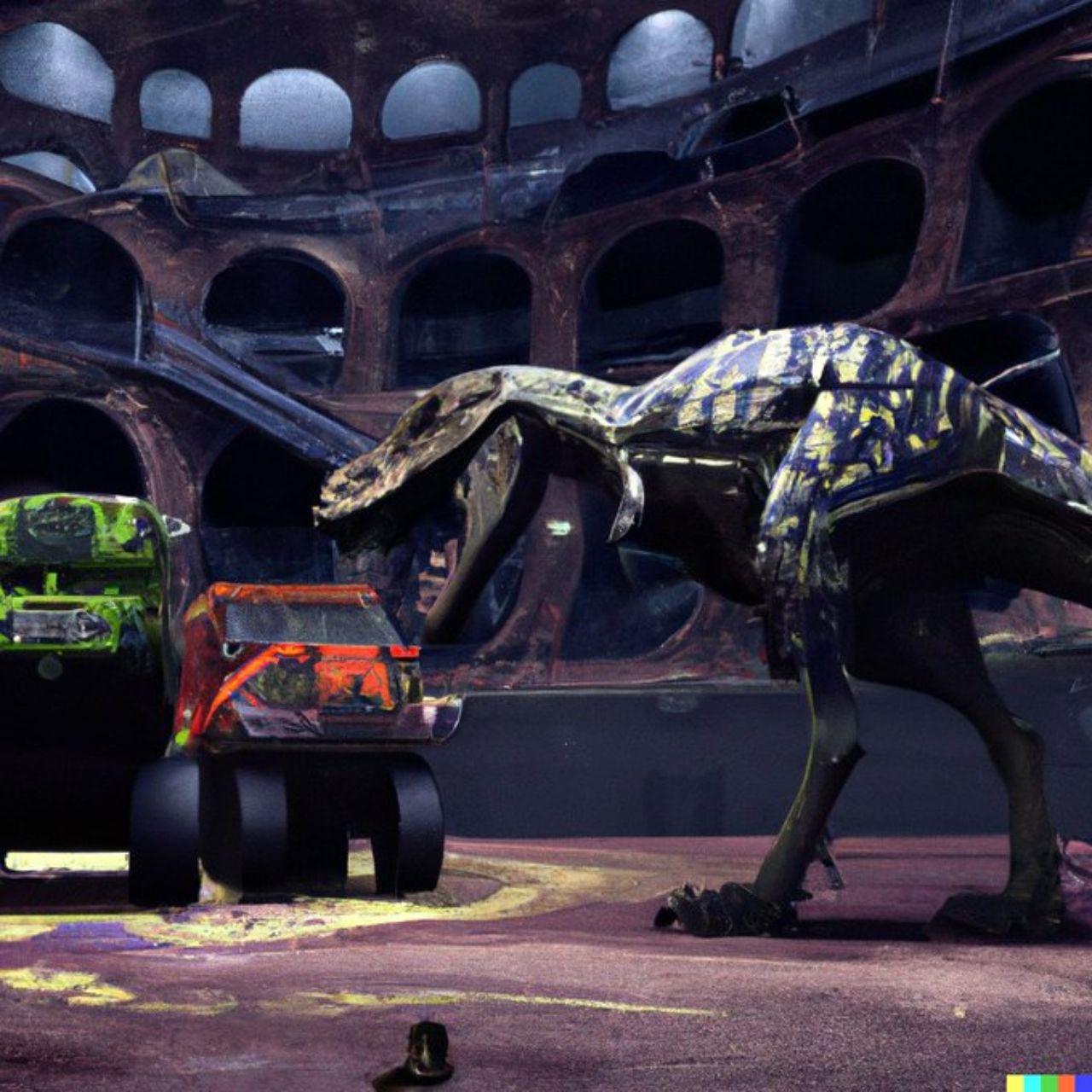 «Робот-динозавр проти вантажівок-монстрів у Колізеї»